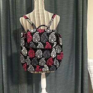 Vera Bradley Black and Pink Backpack with Floral Charm